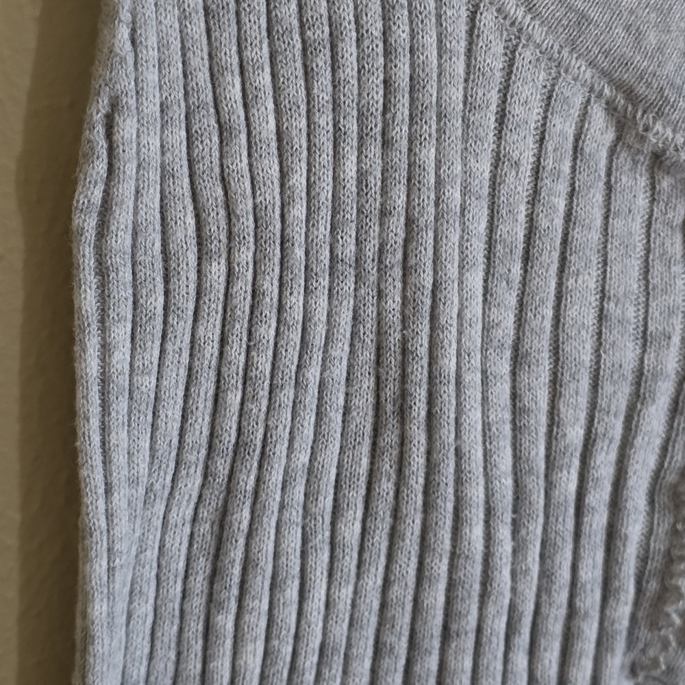 Moda International Feather Weight Ribs Gray Ribbed Henley Tank with Ruffle Trim - Picture 5 of 8